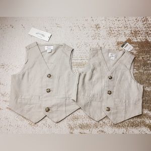 GYMBOREE Baby Boy Beige Linen Vests NWT Matching Twins | Size 12-18 Months